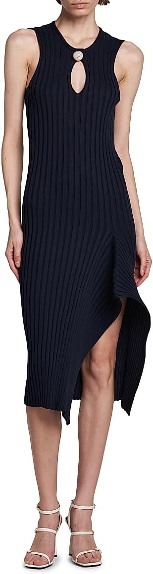 Stella McCartney Vestido midi asimétrico de algodón de punto acanalado