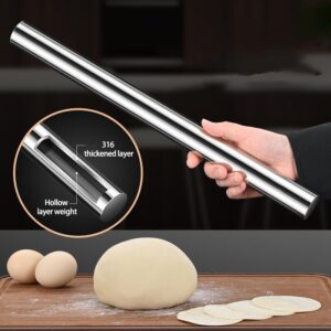 Rodillo de Acero Inoxidable para Hornear, Rodillo Francés de Metal Liso para Masa de Cocina para Fondant, Pizza, Pastel, Galletas y Pastelería
