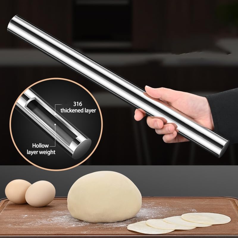 Rodillo de Acero Inoxidable para Hornear, Rodillo Francés de Metal Liso para Masa de Cocina para Fondant, Pizza, Pastel, Galletas y Pastelería