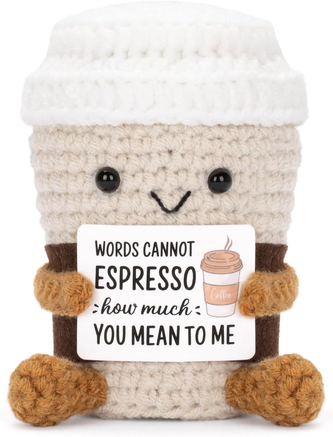A AIFAMY Taza de café divertida con mensaje positivo, muñeca de ganchillo emocional