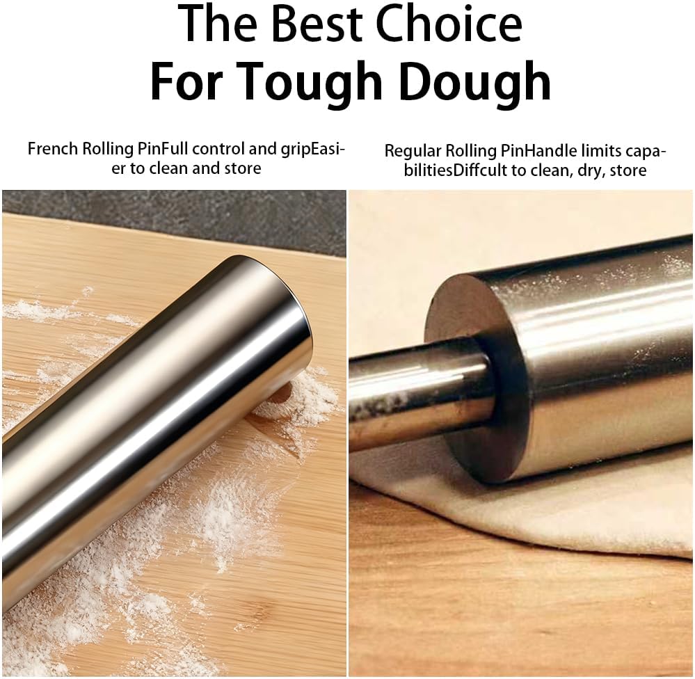 Rodillo de Acero Inoxidable para Hornear, Rodillo Francés de Metal Liso para Masa de Cocina para Fondant, Pizza, Pastel, Galletas y Pastelería - Imagen 4