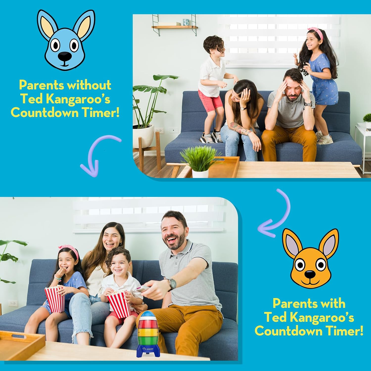 ¡Temporizador de cuenta regresiva Ted Kangaroo! Temporizador visual de despegue para niños con audio de cohete, cuenta regresiva de 0-24 horas - Imagen 3