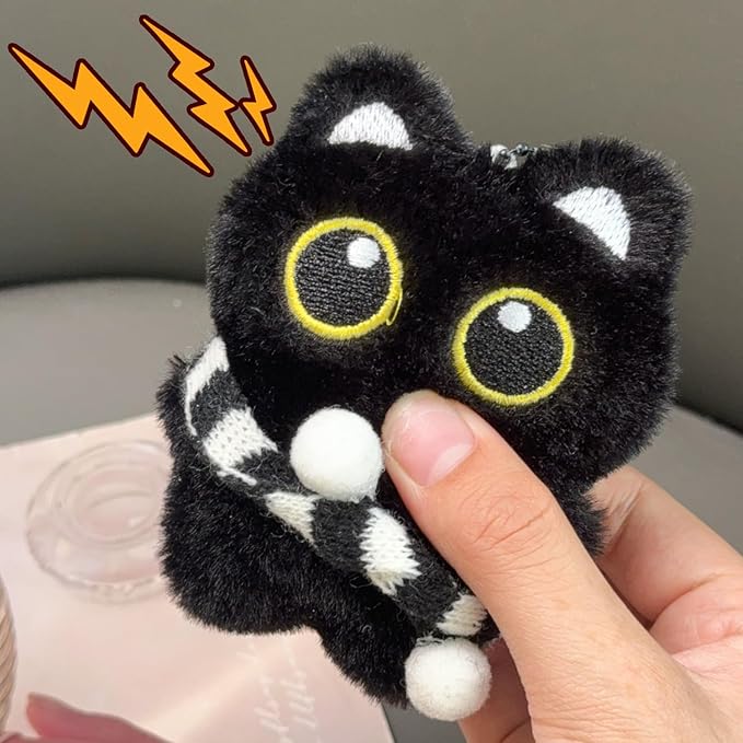 Lindo llavero de peluche de gato negro de dibujos animados - Imagen 2