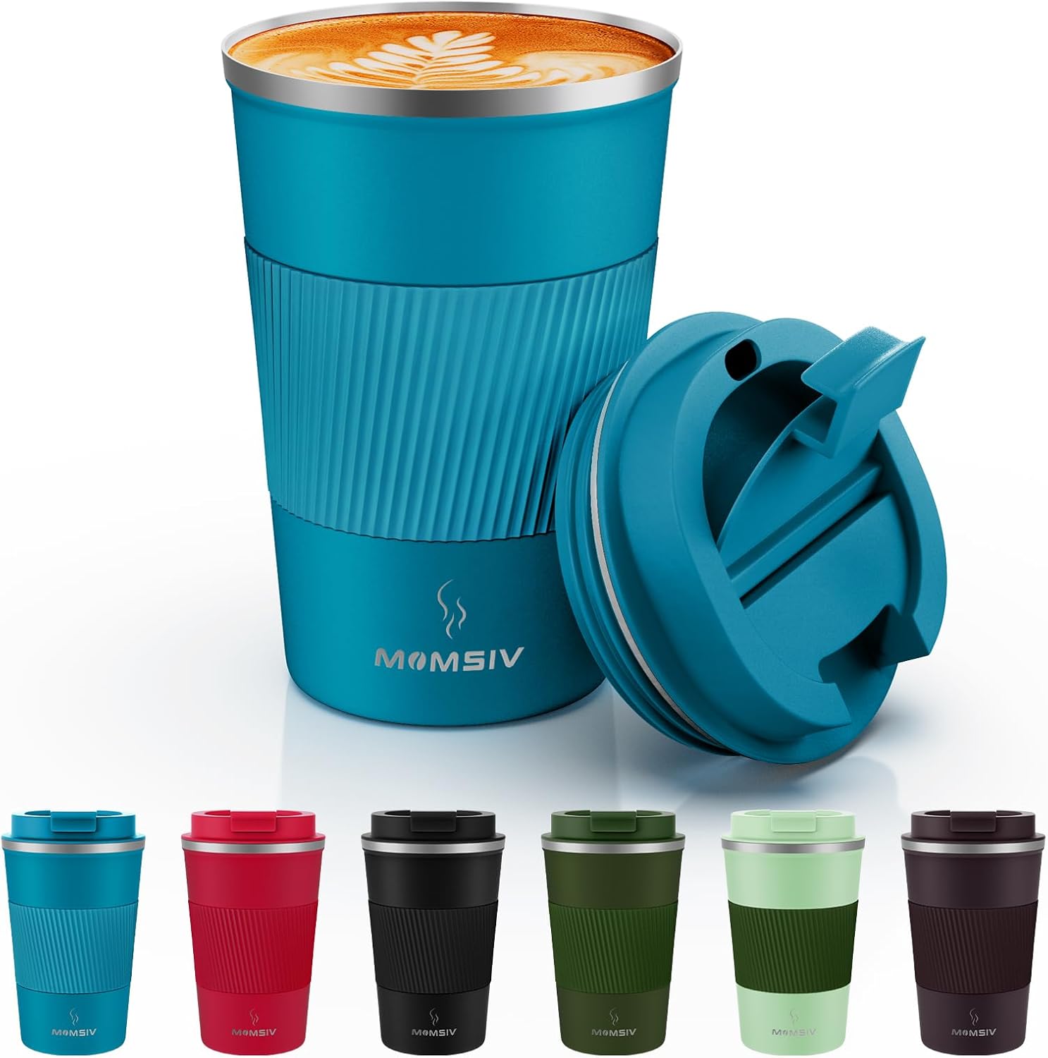 MOMSIV Taza de viaje de 12 onzas, taza de café aislada con tapa a prueba de fugas