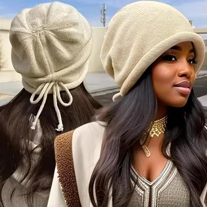 Gorro holgado con cordón ajustable para mujer