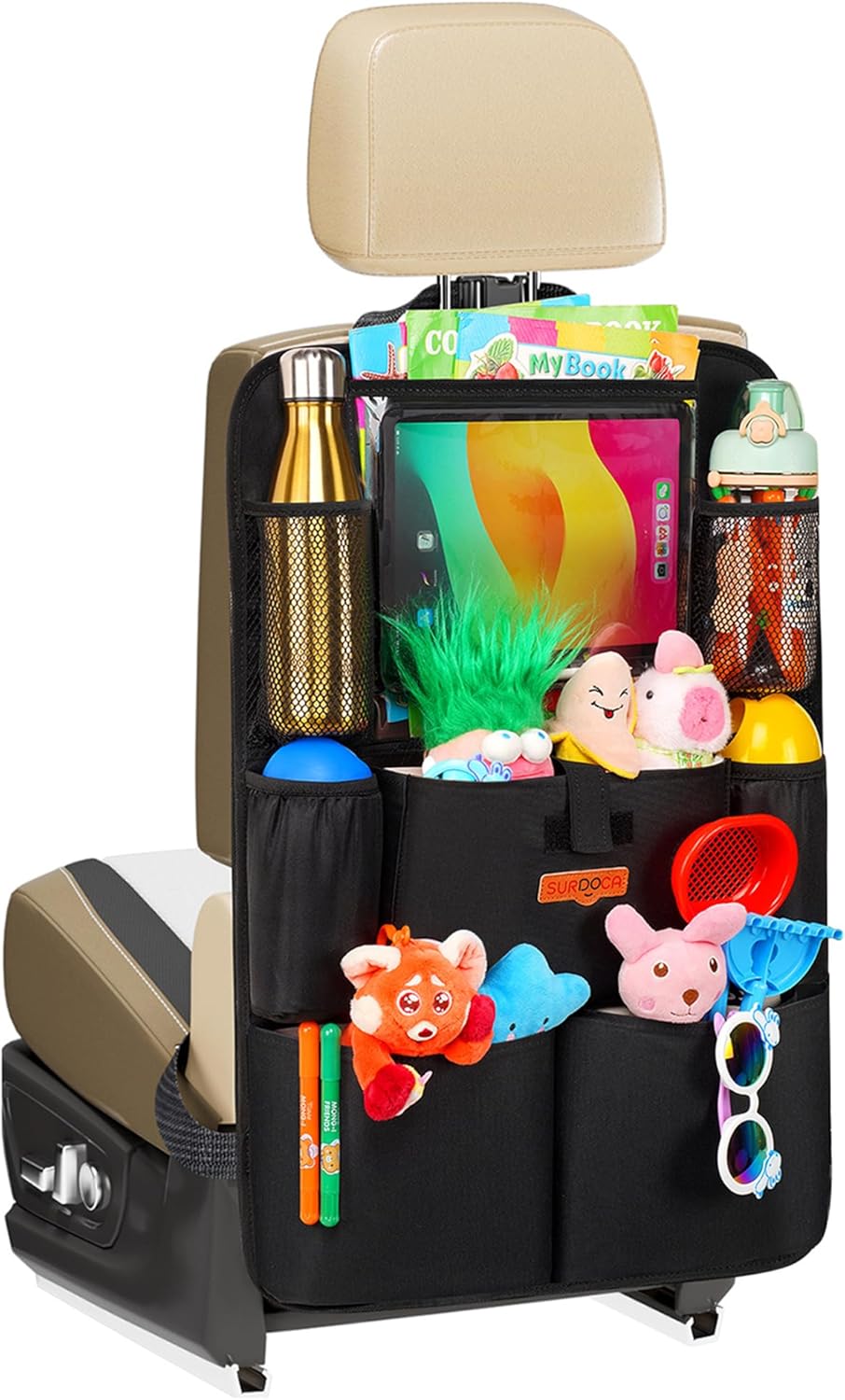 SURDOCA Organizador de coche mejorado con soporte para tablet de 11 pulgadas, 8 bolsillos
