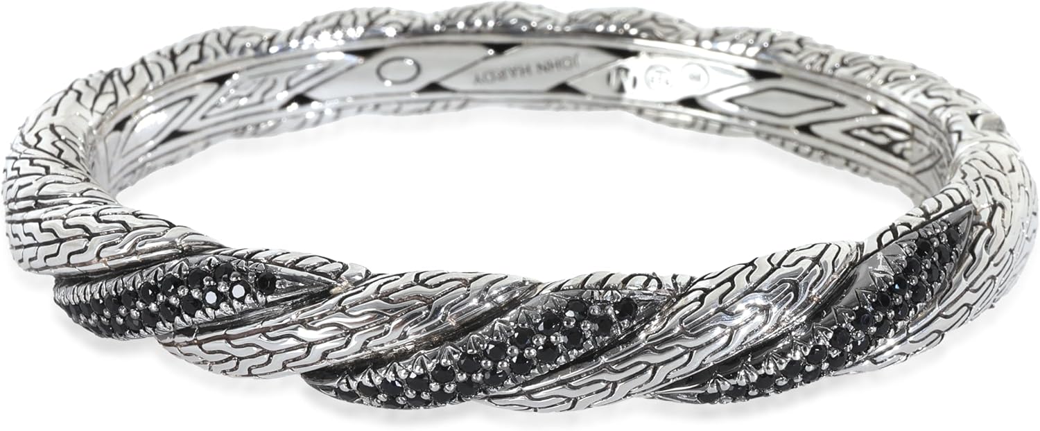 John Hardy Pulsera de lava de cadena trenzada, plata, zafiro, 6.75 pulgadas