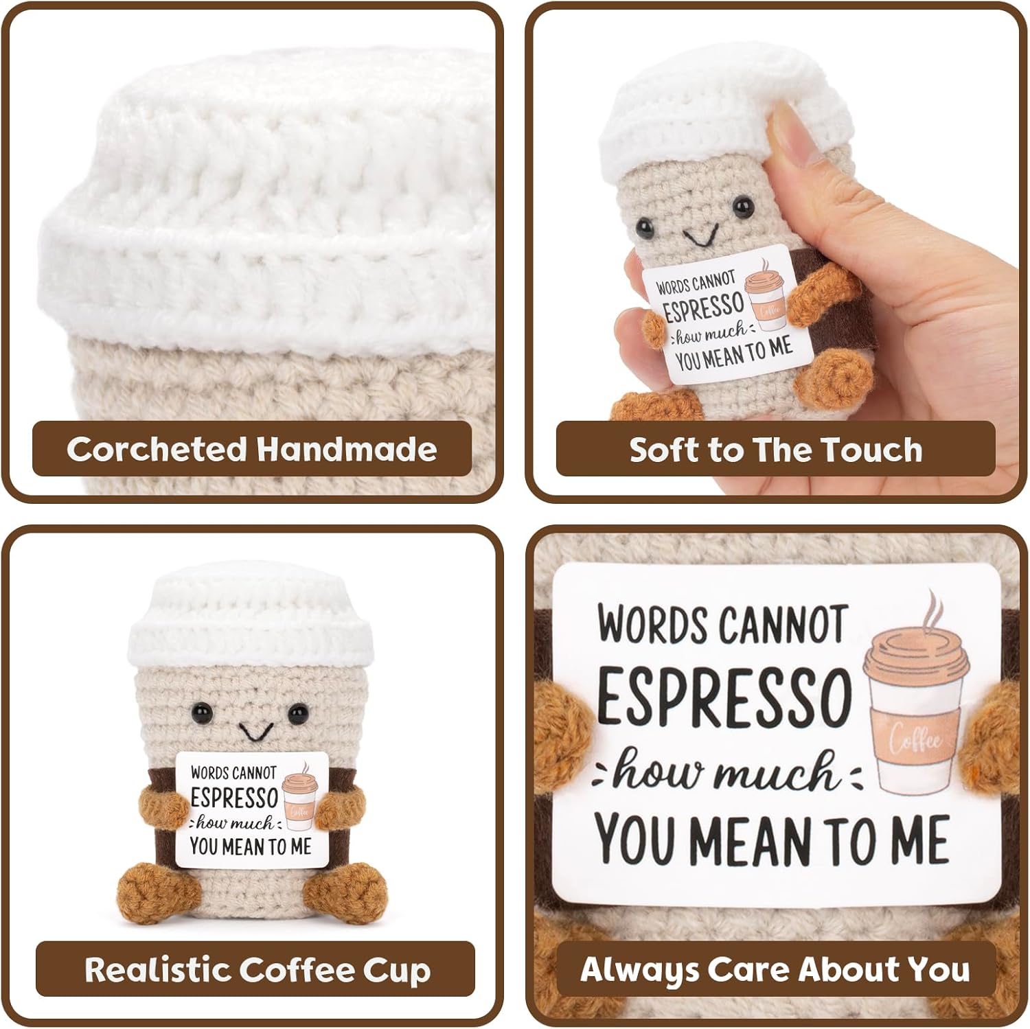 A AIFAMY Taza de café divertida con mensaje positivo, muñeca de ganchillo emocional - Imagen 2