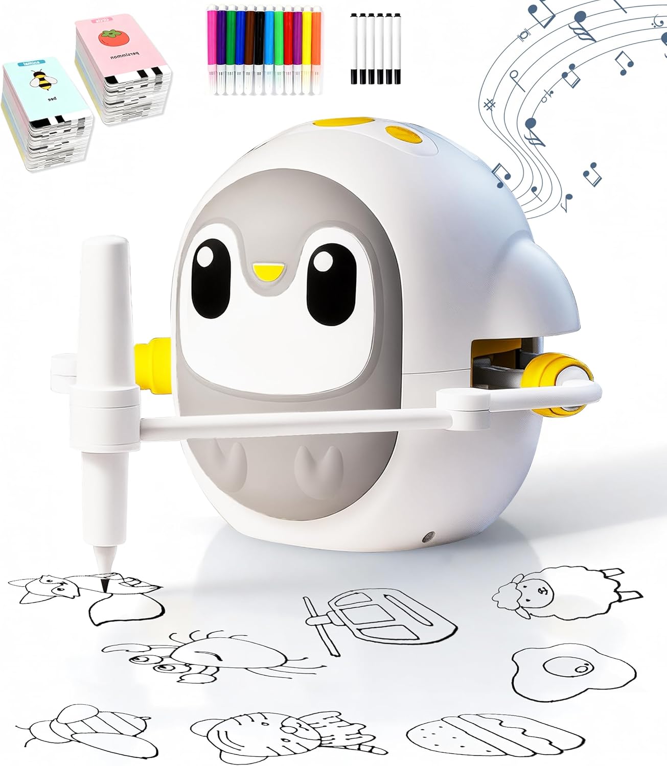 GMYGBY Robot de dibujo para niños, máquina de dibujo de aprendizaje Montessori con 200 cartas-P (pingüino)