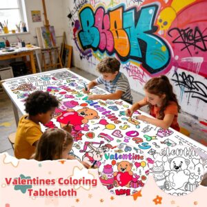 Póster de mantel para colorear del día de San Valentín, 2 manteles de manualidades de San Valentín para niños, 72 x 30 pulgadas