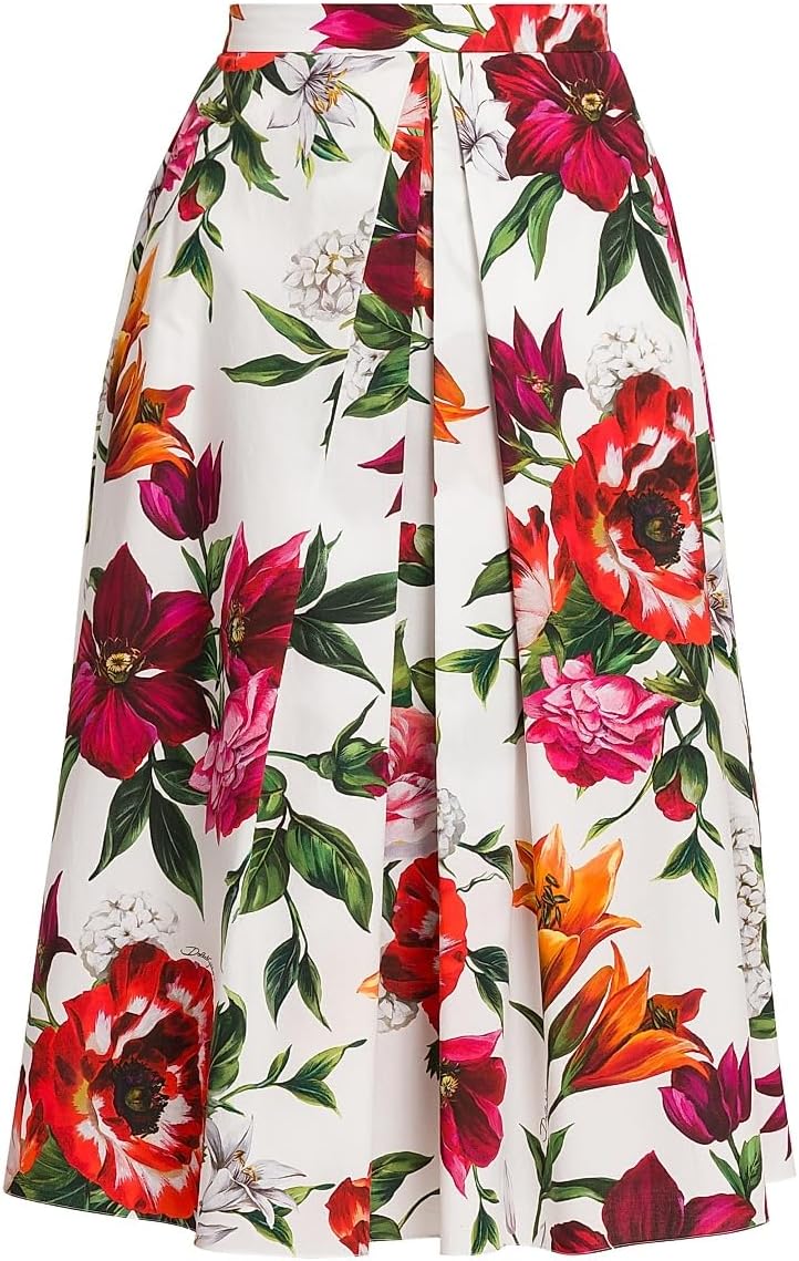 Dolce&Gabbana Falda media de popelina de algodón plisado floral Rafia Fiori - Imagen 3
