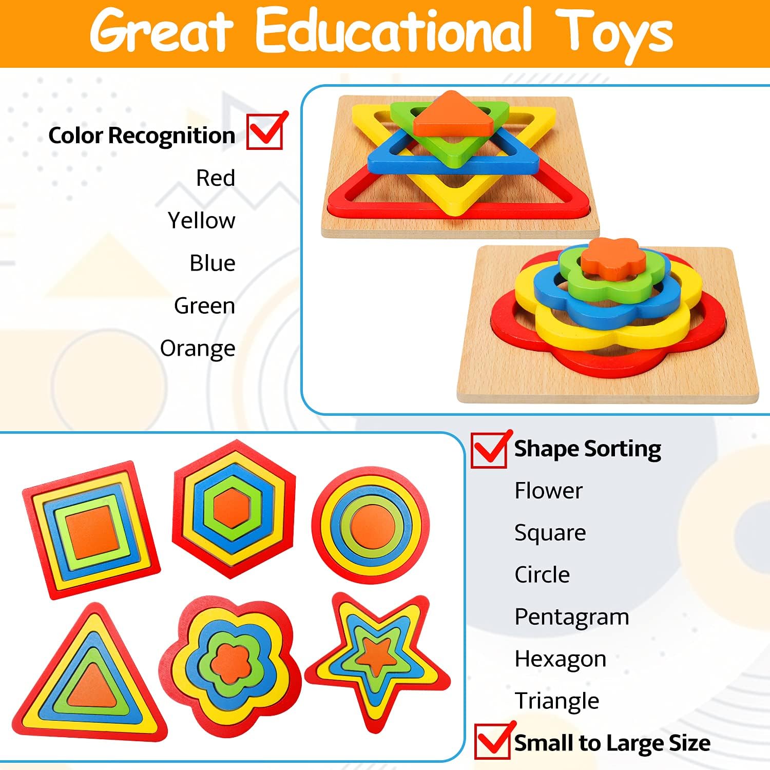 Rompecabezas Montessori para niños pequeños, juguete de clasificación de formas de madera - Imagen 2