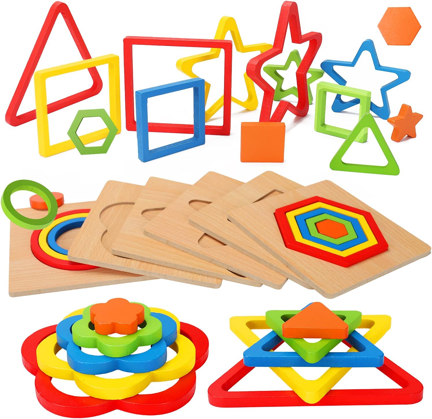 Rompecabezas Montessori para niños pequeños, juguete de clasificación de formas de madera