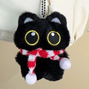 Lindo llavero de peluche de gato negro de dibujos animados