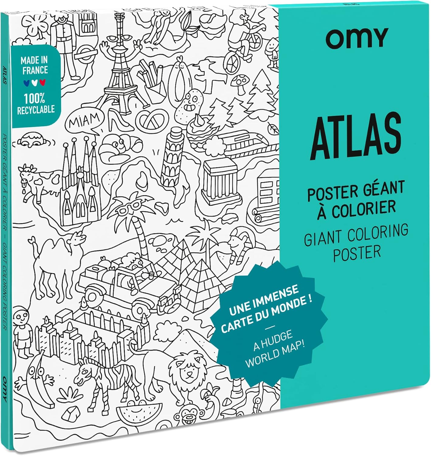 Omy Póster gigante para colorear – Atlas – Mapa del mundo | Explora los continentes y países del mundo - Imagen 2
