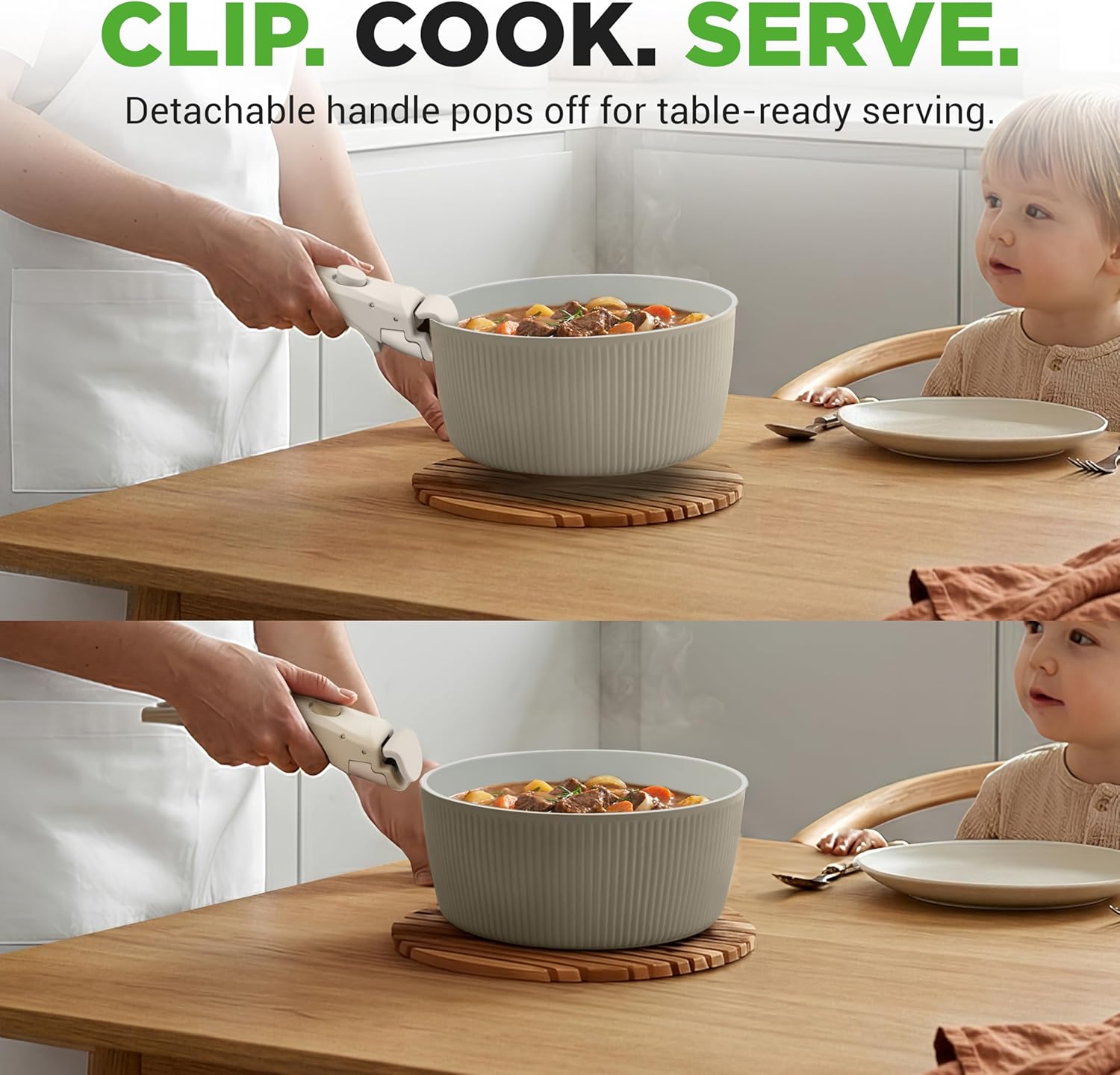 NutriChef Juego de utensilios de cocina de cerámica de 18 piezas con asas desmontables, ollas y sartenes antiadherentes, revestimiento de cerámica natural sin PTFE, diseño que ahorra espacio - Imagen 2