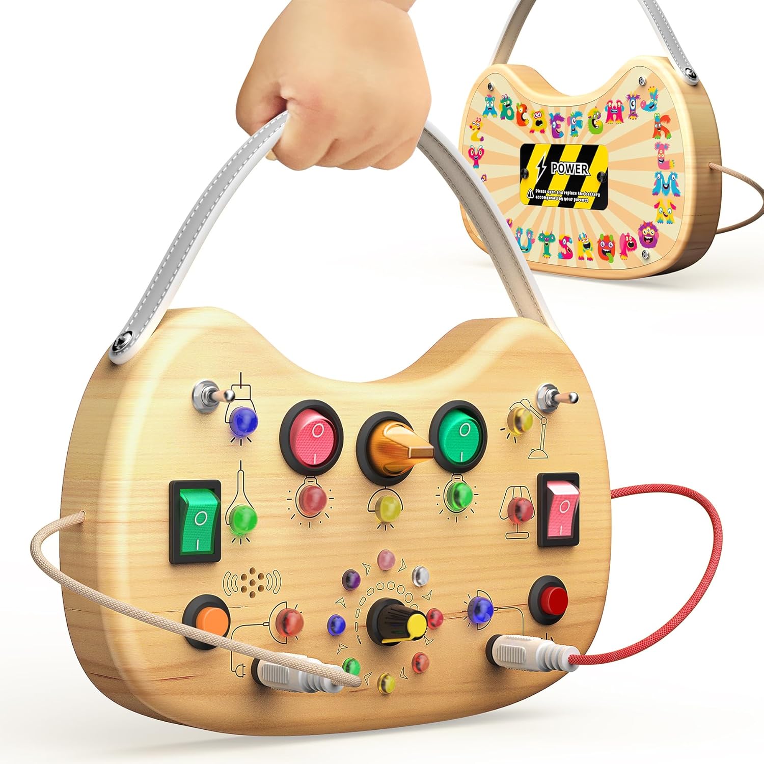 flycoost - Tablero de actividades Montessori para niños pequeños, juguete sensorial de madera para autismo, con interruptor, 17 luces LED para niños de 1 a 6 años para desarrollo habilidad motora fina