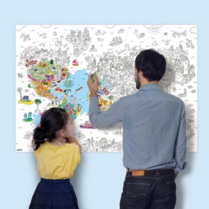 Omy Póster gigante para colorear – Atlas – Mapa del mundo | Explora los continentes y países del mundo