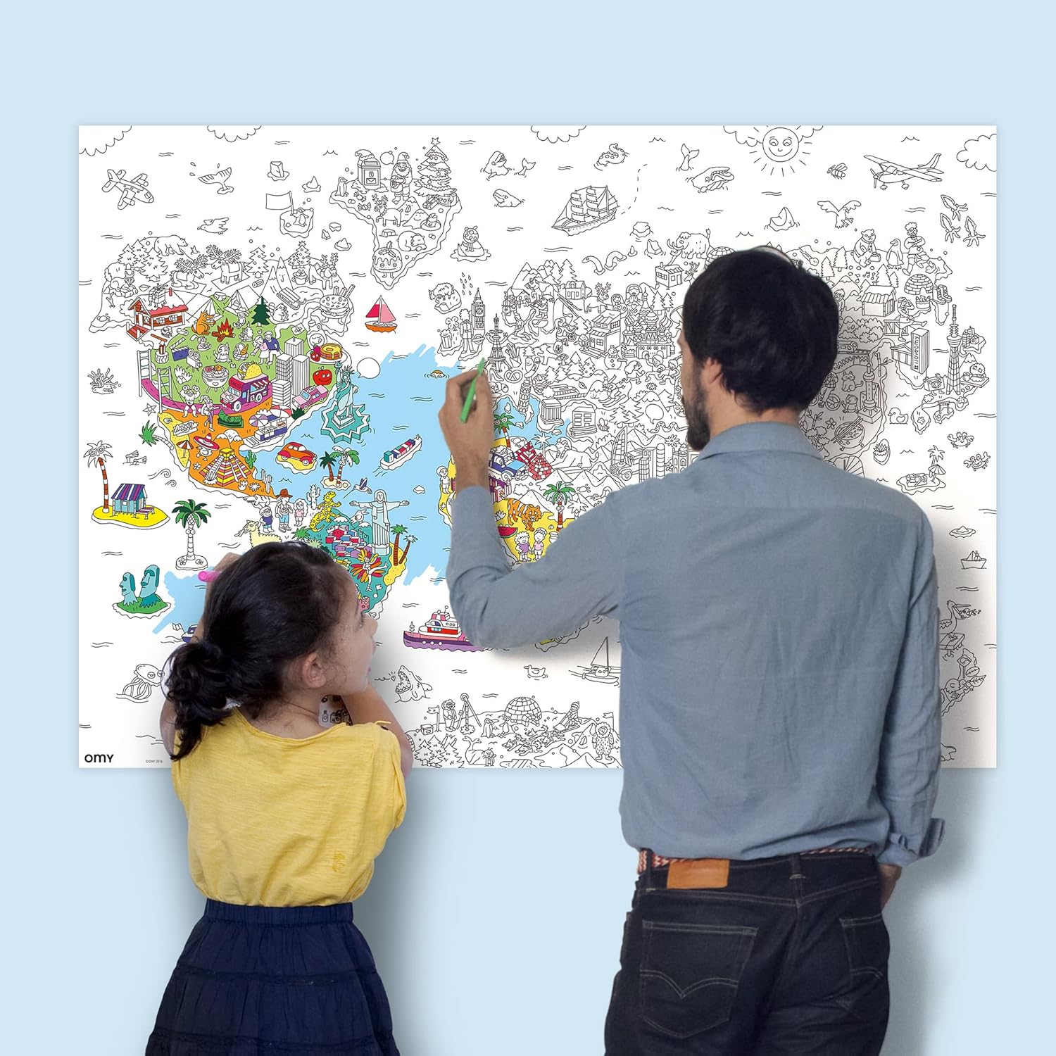 Omy Póster gigante para colorear – Atlas – Mapa del mundo | Explora los continentes y países del mundo