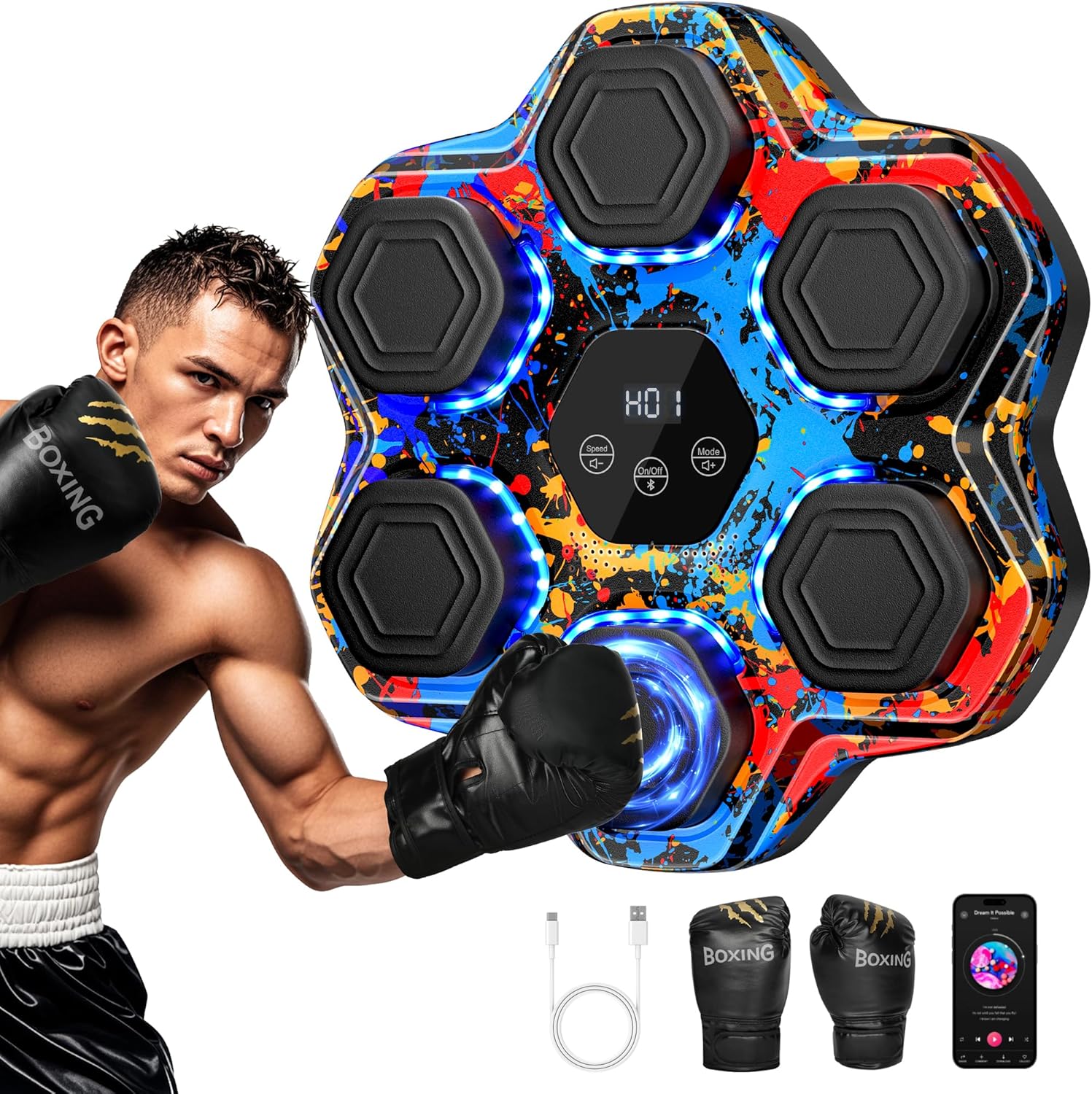 Máquina de boxeo de música, máquina de boxeo inteligente Bluetooth con guantes - Imagen 2