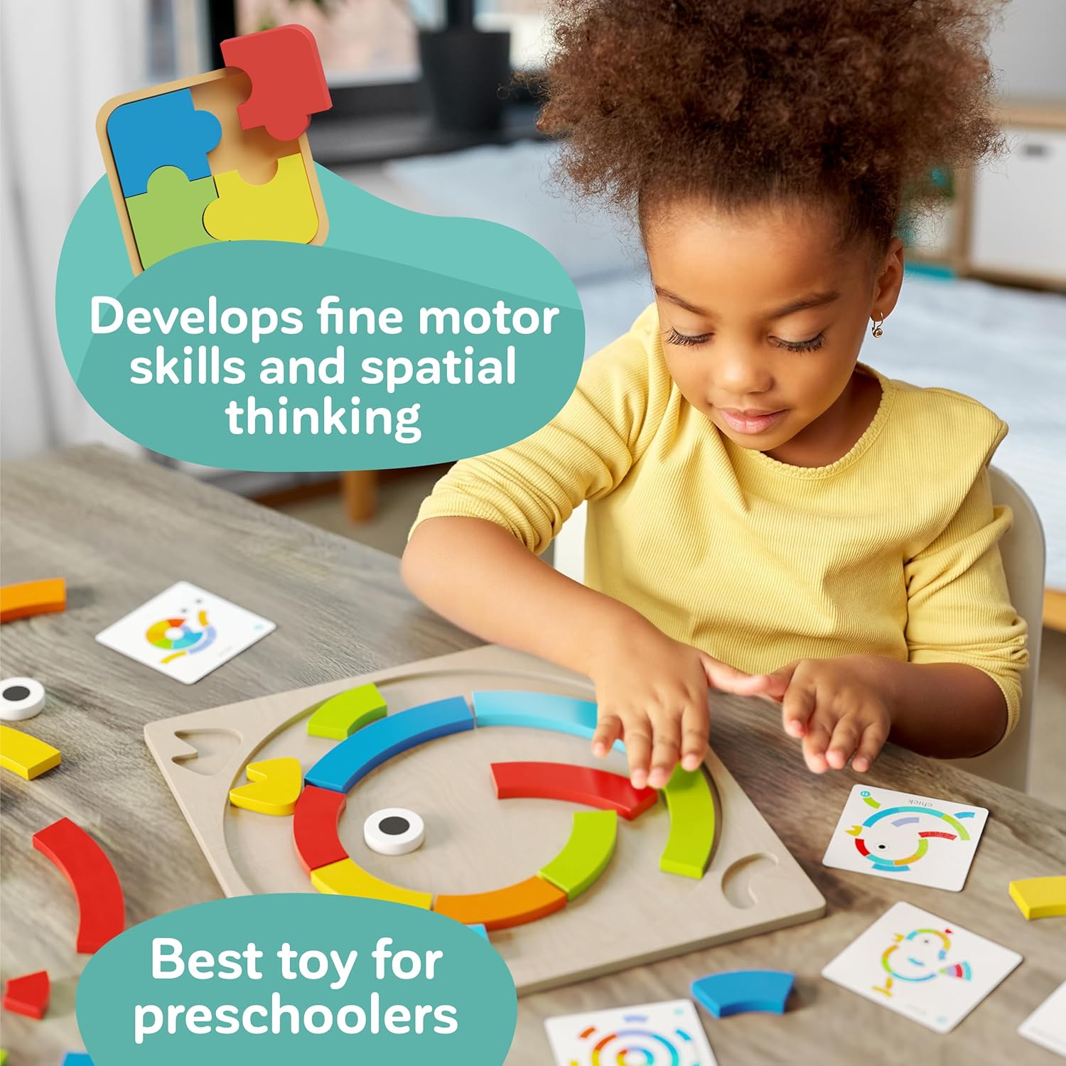 Juguetes Montessori de madera para niños pequeños, bloques de patrones y tablas tangrams - Imagen 3
