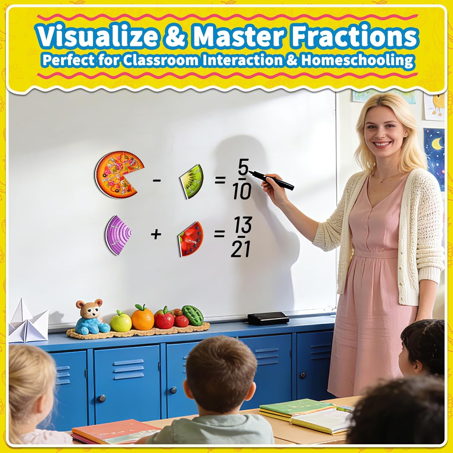 QEF Magnetic Fraction Manipulatives - Fruit Fraction Circles & Tiles - Imagen 3