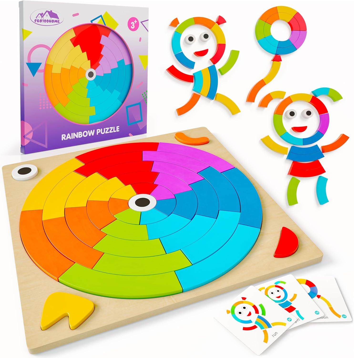 Juguetes Montessori de madera para niños pequeños, bloques de patrones y tablas tangrams - Imagen 2