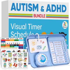 Temporizador visual 5 en 1 y planificador de horarios para niños con TDAH y autismo, paquete de materiales de aprendizaje, temporizador de tareas con tabla de tareas para niños, productos sensoriales para el hogar