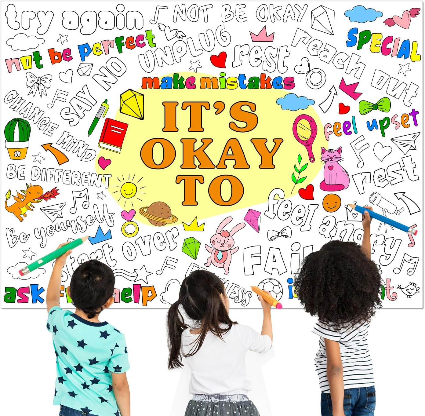 Póster para colorear de afirmaciones positivas para niños, gigante, enorme e inspirador, - Imagen 2