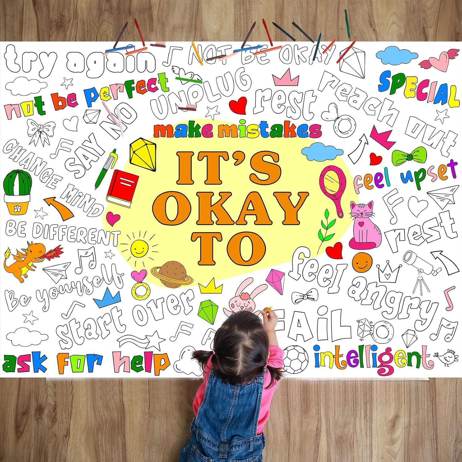 Póster para colorear de afirmaciones positivas para niños, gigante, enorme e inspirador,