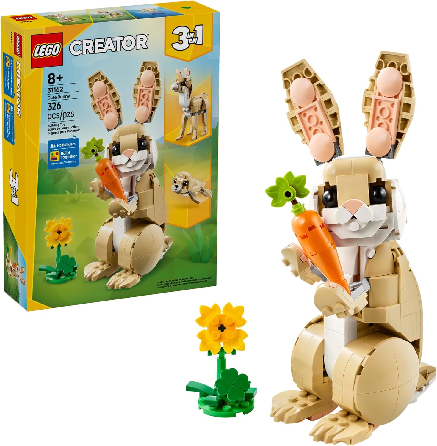 LEGO Creator 3 en 1 Juguetes Lindo Conejo - Juego de Construcción con 3 Opciones de Construcción, Conejo,