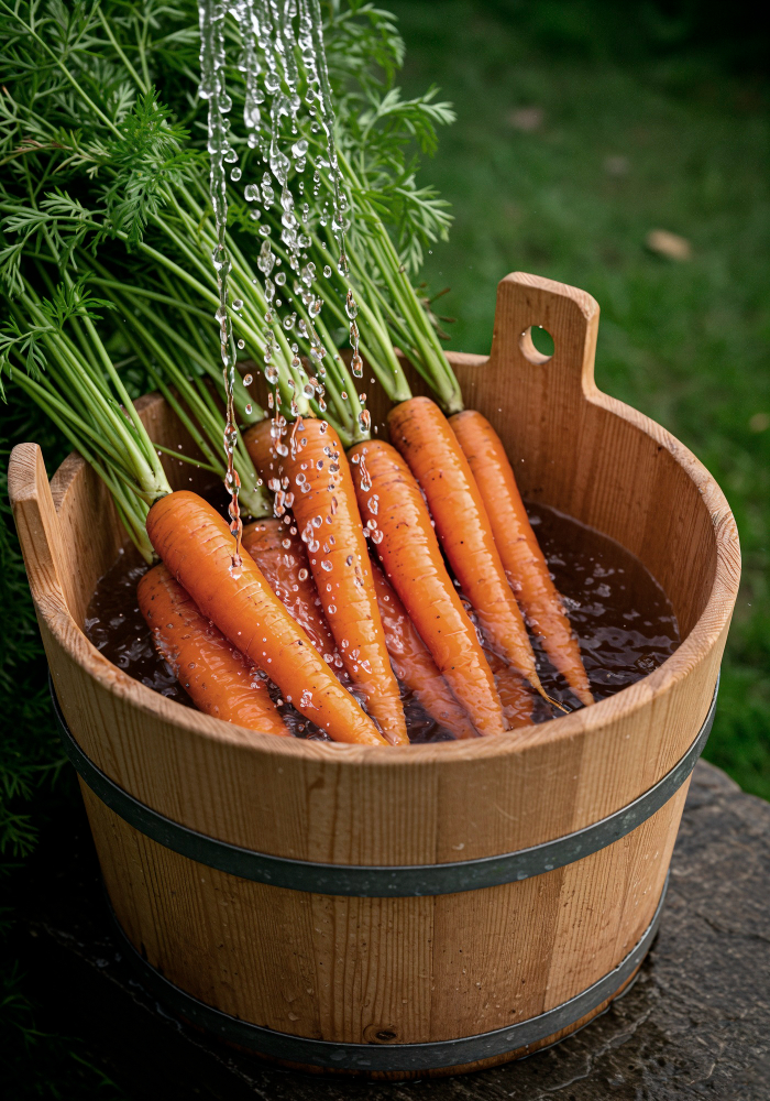 Zanahorias y espinaca recién cosechadas